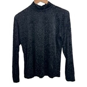 Black Long Sleeve Mock Neck Top - Elegant Textured Tee